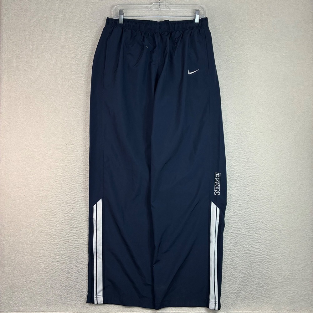 Y2K Nike Baggy Track Pants Men L Blue Ankle Zip Windbreaker Drawstring Relaxed